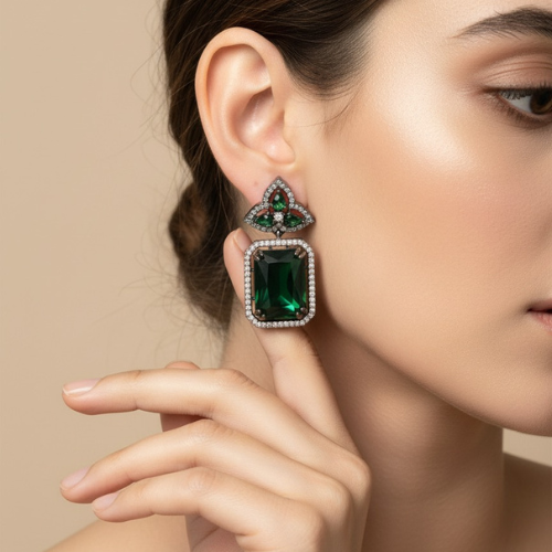 Emerald Green Statement Stud Earrings
