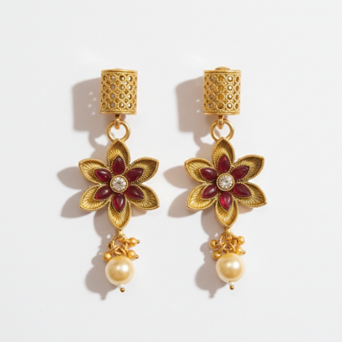 Elegant Gold Plated Floral Pearl Necklace Set for Women