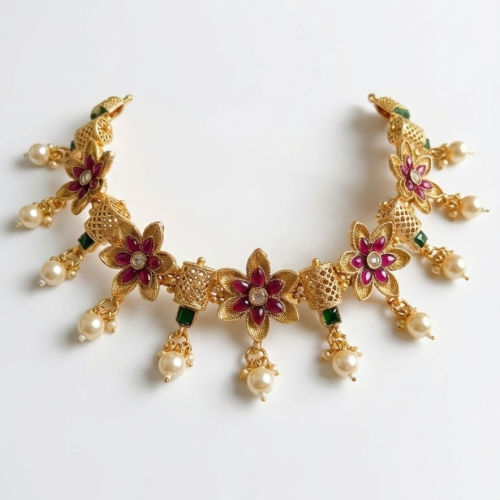 Elegant Gold Plated Floral Pearl Necklace Set for Women