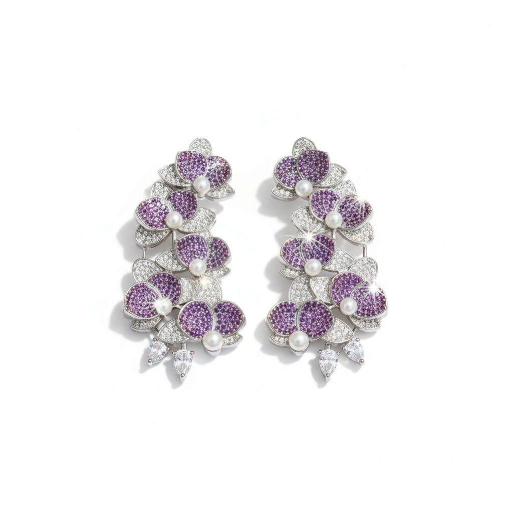 American Diamond Floral Earrings