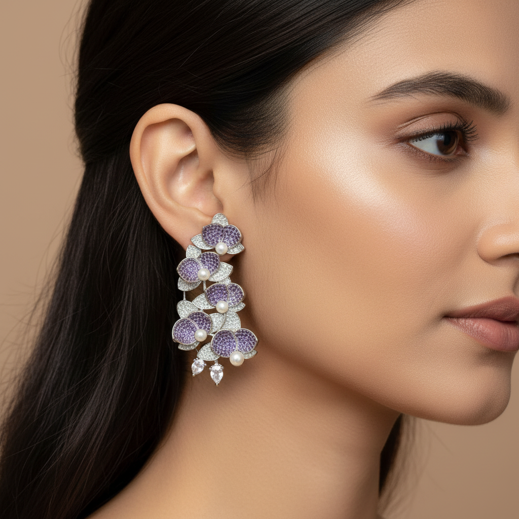 American Diamond Floral Earrings